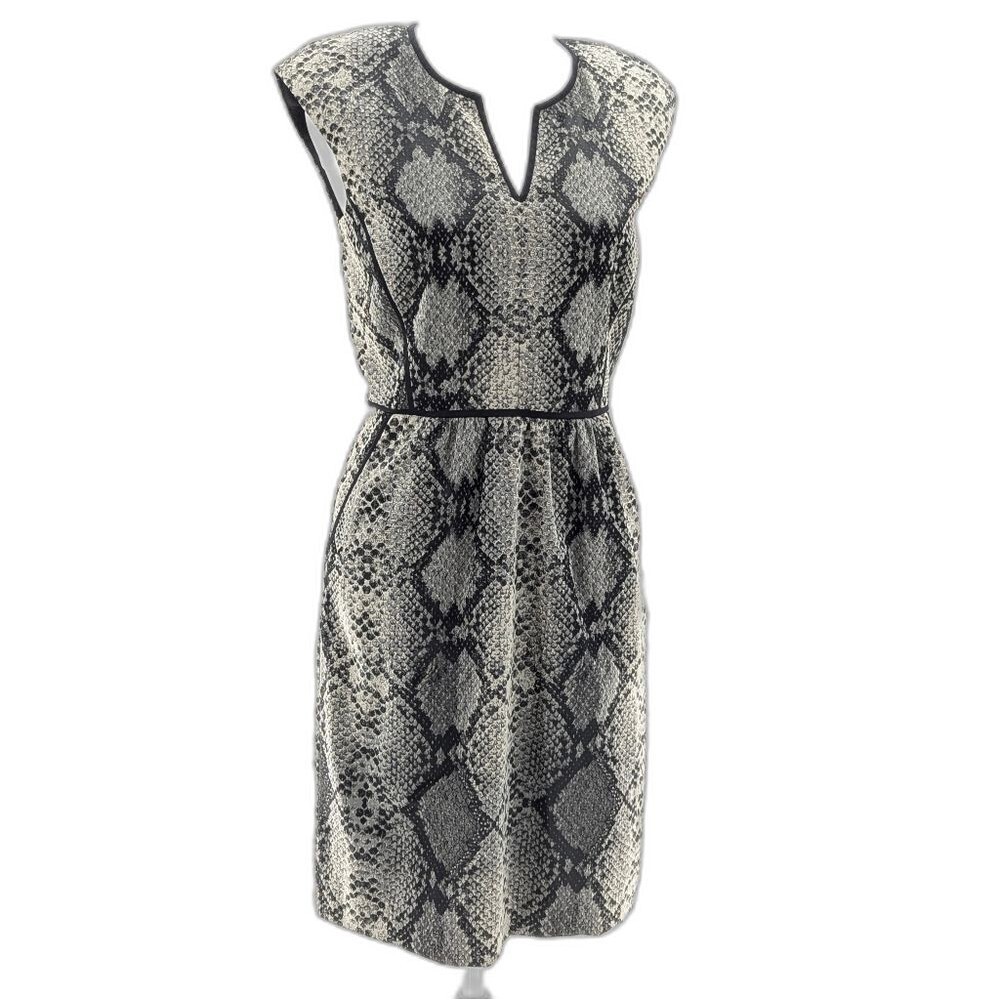 Rebecca Taylor Python Print Gray Black Cap Sleeve Sheath Dress Size 4